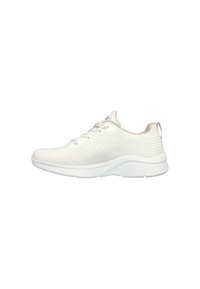 Scarpe da atletica bianche con tomaia in maglia strutturata, punta rotonda e suola ammortizzata. Presentano accenti rosa delicati e dettagli laterali testurizzati.