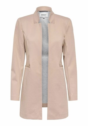 Lyserød lang blazer lavet af blødt stof. Har en hakket krave, åben front og to sidelommer. Casual design med en behagelig pasform.