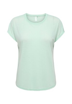 Lys mintgrønn kortermet t-skjorte for kvinner med rund hals, avslappet passform og subtilt teksturmønster.