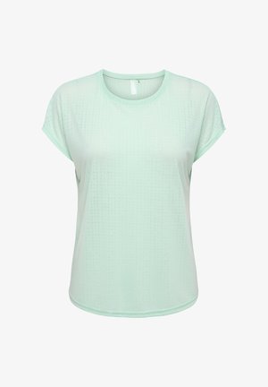 Lys mintgrønn kortermet t-skjorte for kvinner med rund hals, avslappet passform og subtilt teksturmønster.