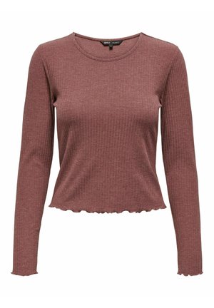 Top a maniche lunghe in rosa polveroso, texture a coste, scollo rotondo, orlo cropped con bordi ondulati, realizzato in morbido tessuto elasticizzato.