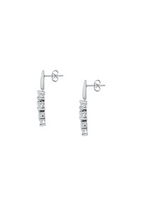 Orecchini pendenti in argento con una serie di pietre chiare rettangolari disposte in un ordine lineare, dotati di un design con chiusura a perno sicura.