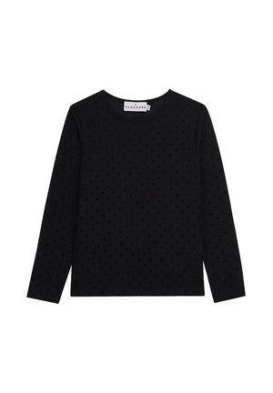 Black long-sleeve shirt with subtle dot texture, round neckline, and a Danamade brand label on the inside collar.