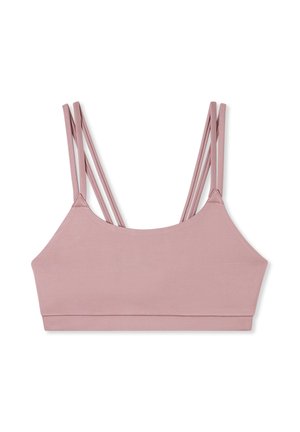 Bralette rosa chiaro con texture liscia, caratterizzata da molteplici spalline sottili e un design aderente. Senza imbottitura né ferretto.