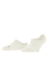 White ankle socks made of soft, textured fabric. Features a low cut design with a blue logo accent on one side.