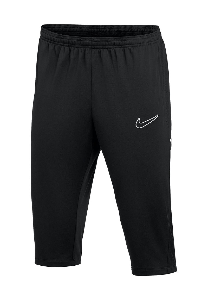 Schwarze Sportshorts mit einem elastischen Bund, aus glattem Stoff gefertigt. Mit einem weißen Nike-Logo auf der linken Seite.