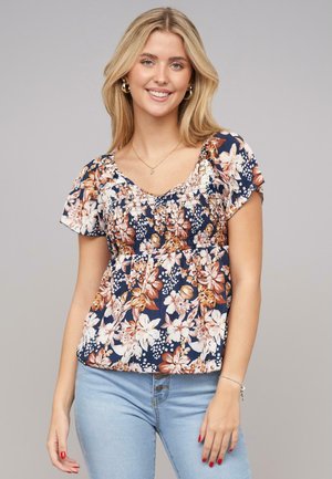 PEPLUM SCHÖSSCHEN  MIT FLORALEM - T-shirt print - navy