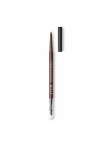Matita per sopracciglia automatica di colore marrone scuro con effetto microblading. Presenta una punta retrattile e un pennello per sfumare.