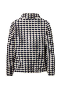 Jacke im Hahnent design aus gewebtem Stoff, mit Kragen, langen Ärmeln und einem Farbschema in Marineblau und Creme.