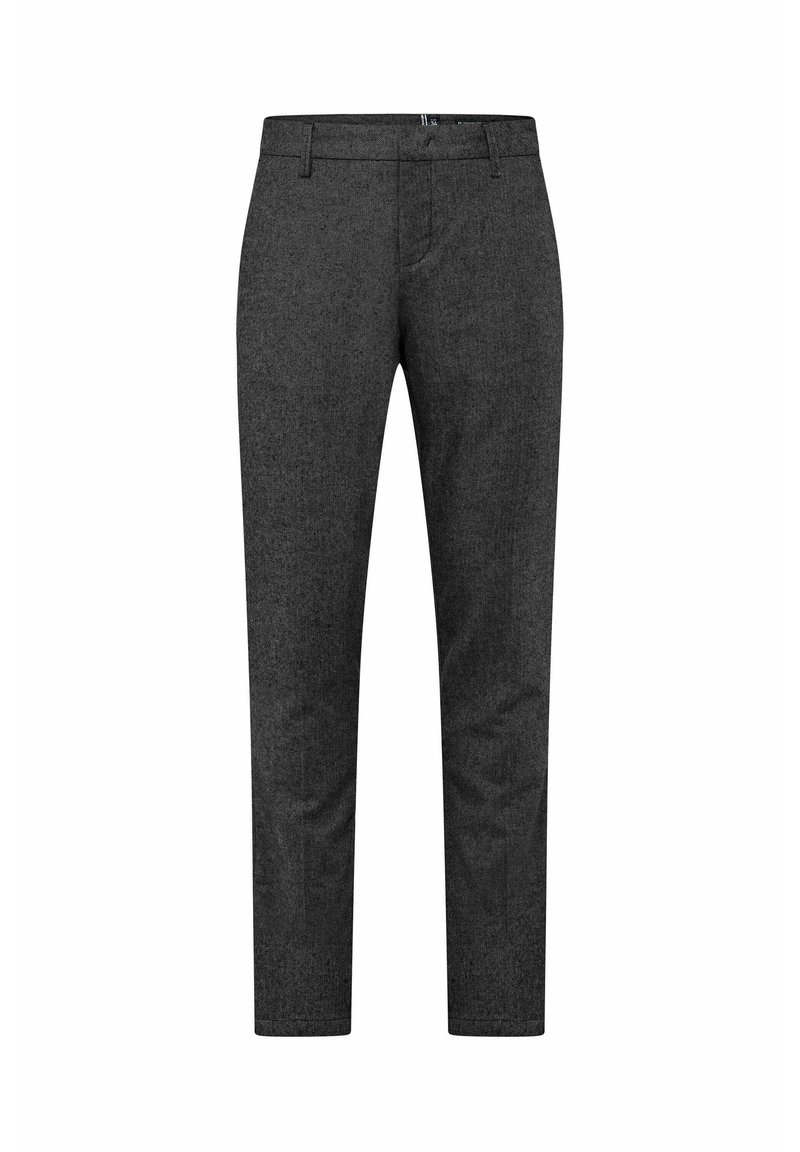 Grijze op maat gemaakte broeken van een gestructureerde stof, slim fit en met een standaard tailleband. Voorzien van standaard zakken en geen zichtbare versieringen.