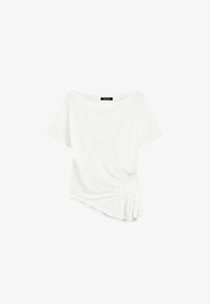 Massimo Dutti, ASYMMETRIC TOP WITH EMBROIDERED DETAIL - T-shirt con stampa - white