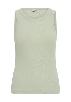 Varrukateta soonikkoes topp hele salvei rohelises toonis, ümar kaelus ja lihtne disain, kaeluse sees väikese õmmeldud sildiga bränditud.