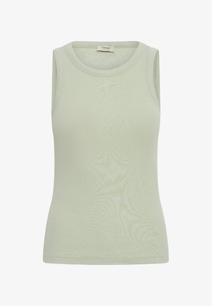 Varrukateta soonikkoes topp hele salvei rohelises toonis, ümar kaelus ja lihtne disain, kaeluse sees väikese õmmeldud sildiga bränditud.