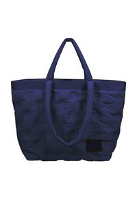 Borsa tote trapuntata blu navy con due manici in tessuto e base rettangolare. Presenta un piccolo etichetta nera con il testo "STUDIO BERLIN".