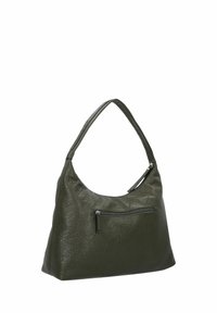Grüne Leder-Schultertasche mit strukturiertem Finish, lässiger Form und einer Vorderreißverschluss-Tasche. Sie verfügt über einen einzelnen Tragegriff für eine einfache Handhabung.