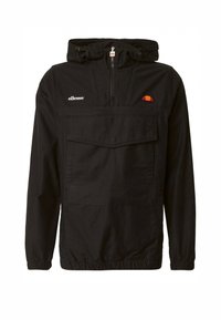 Czarna bluza z kapturem z zamkiem z przodu, dużą kieszenią na froncie, elastycznymi mankietami i naszywkami z logo Ellesse na klatce piersiowej.