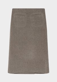 Μολυβοειδής φούστα από μίγμα μαλλιού σε απαλό καφέ χρώμα. Διαθέτει δύο πίσω τσέπες και ευθύ κόψιμο με καθαρό τελείωμα. Μαλακή υφή με ελαφρώς βουρτσισμένη επιφάνεια.