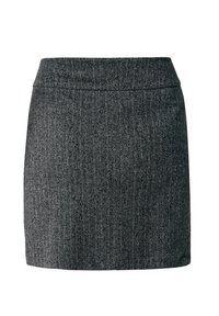 Rutig svart och grå kjol i hundtandsmönster med rak skärning, hög midja och textilstruktur. Inga synliga stängningar.