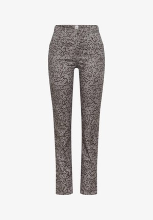 Pantalon en mélange de coton à motif léopard gris. Il présente des poches avant, une fermeture à bouton et une coupe droite.