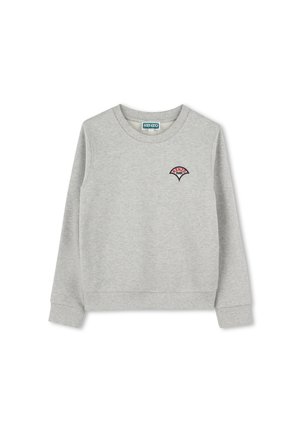 Felpa grigia realizzata in materiale morbido. Presenta un collo rotondo e polsini a costine, con un piccolo logo ricamato sul lato sinistro del petto.