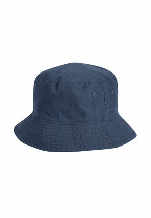 Sombrero tipo bucket de algodón azul marino con ala cosida y dos pequeños ojales de ventilación en cada lado.