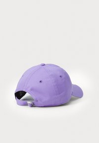 Purple cotton baseball cap with a rounded crown, curved visor, adjustable strap at the back, and no visible logos or patterns.
