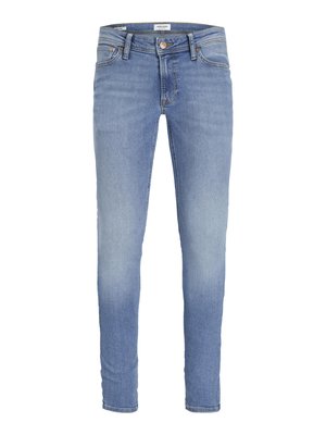 Lyseblå denim jeans med slim fit, fem-lomme design, subtilt slid og en metalknap lukning i taljen.
