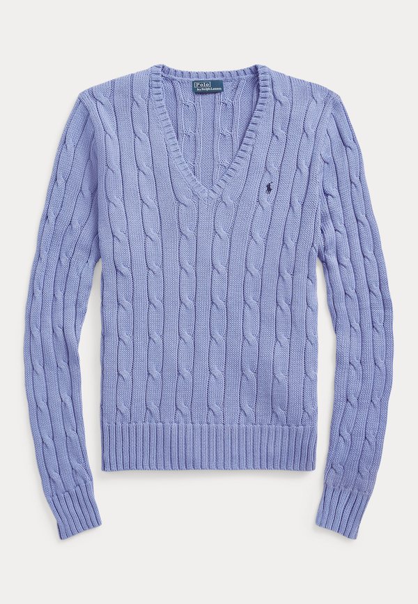 CABLE KNIT COTTON V NECK SWEATER - Jumper - blau4