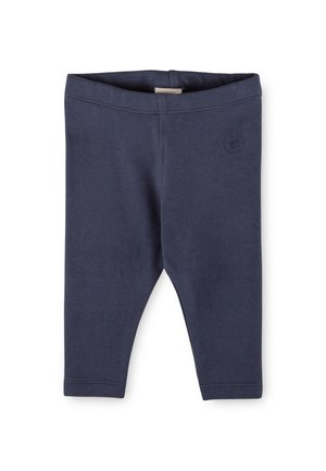Marineblaue Baumwollleggings mit einem elastischen Bund, schmal zulaufenden Beinen und einem kleinen, geprägten Logo auf der linken Hüfte.