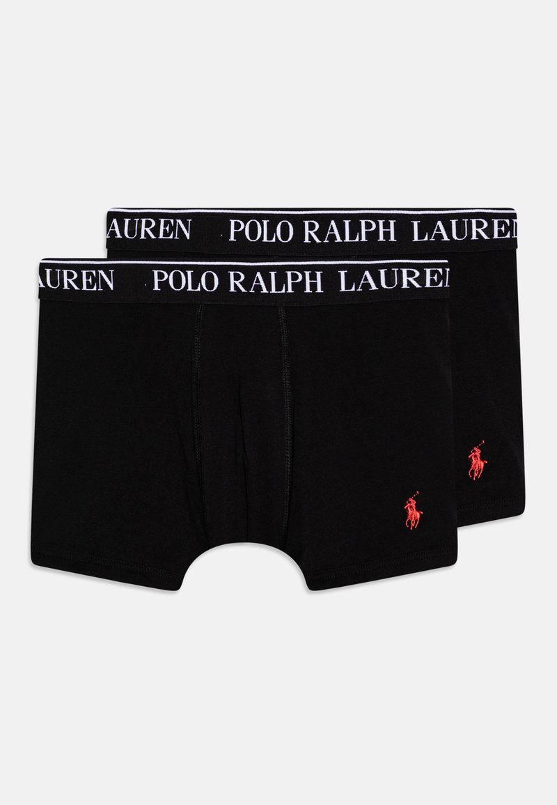 Bóxer de algodón negro con cinturilla blanca "POLO RALPH LAUREN" y detalle de logotipo bordado rojo en los lados. Textura suave, diseño ajustado.