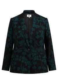 Blazer med blommönster i svart och teal. Har en indragen krage, enkel knappstängning och två framfickor med en strukturerad passform.