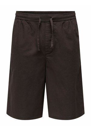 Shorts décontractés marron foncé avec taille élastique et cordon à l'avant, longueur genou, confectionnés dans un tissu léger.