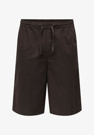 Shorts décontractés marron foncé avec taille élastique et cordon à l'avant, longueur genou, confectionnés dans un tissu léger.