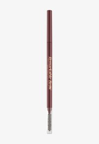 Crayon à sourcils dans une teinte brun foncé avec un design rétractable ; comprend une brosse spoolie à l'extrémité opposée pour estomper.