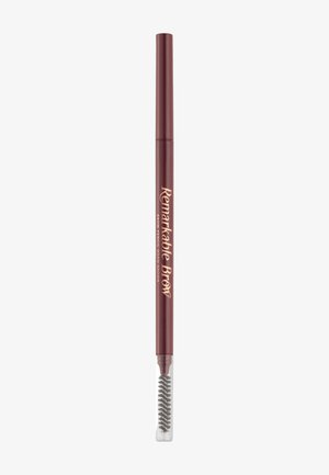 Brow pencil in a dark brown shade with a retractable design; features a spoolie brush on the opposite end for blending.