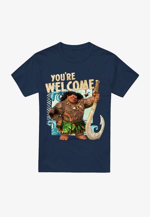 Navy blue T-shirt featuring a graphic of a character with tattoos and a large, ornate hook, text reads "YOU'RE WELCOME."