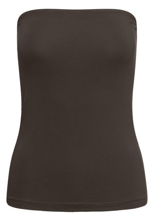 Braunes, trägerloses, figurbetontes Tube-Top aus glattem Stoff mit sauberem Saum.