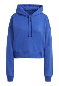 Haut bleu raccourci en mélange de coton, avec capuche à cordon de serrage, manches longues et poignets et ourlet côtelés. Marque minimale sur la poitrine.