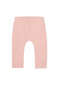 Lichtroze katoenen leggings met een zachte textuur, een elastische tailleband en een klein logopatchje nabij de zoom. Heeft een eenvoudig, aansluitend ontwerp.