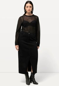 Ulla Popken MIDI SAUMSCHLITZ KOMFORTBUND - Jeansrok - black
