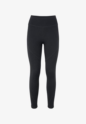 Hochtaillierte schwarze Leggings mit geschwungenen Nahtdetails an Oberschenkeln und Waden, entworfen für aktive Sportmode.