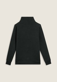 Felpa nera con colletto alto, maniche lunghe e una consistenza morbida. Cuciture decorative sulle spalle e sui polsini. Vestibilità standard.