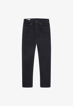 Ciemnoniebieskie dżinsy o prostym kroju nogawki. Posiadają pięć kieszeni, zapięcie na guzik oraz subtelne przeszycia wzdłuż szwów.