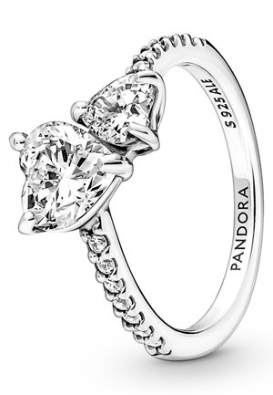 Pandora DOUBLE HEART SPARKLING - Ring - silver coloured