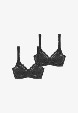 Reggiseni neri in pizzo con ferretto, dotati di dettagli floreali e spalline regolabibli. Le coppe strutturate e i bordi senza cuciture migliorano la vestibilità.