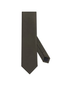 Ciemnozielony krawat z teksturowanej tkaniny, o wąskim kroju i spiczastym końcu. Subtelny wzór dodaje głębi kolorowi.