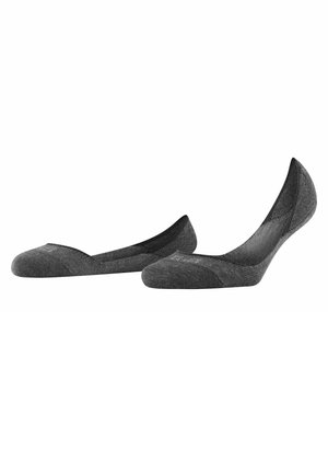 Chaussettes de cheville grises avec une texture lisse et un design bas. Présentent des zones de orteil et de talon renforcées pour plus de durabilité.