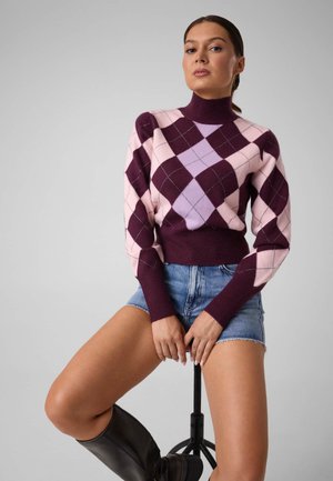 Guess, TRIKOT MIT RAUTENMUSTER - Pullover - bordeaux