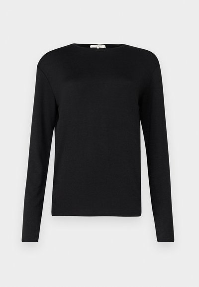 Μαύρο μπλουζάκι με μακριά μανίκια και στρογγυλή λαιμόκοψη, φτιαγμένο από μαλακό ύφασμα. Διαθέτει απλό σχέδιο χωρίς διακοσμητικά στοιχεία ή μοτίβα.