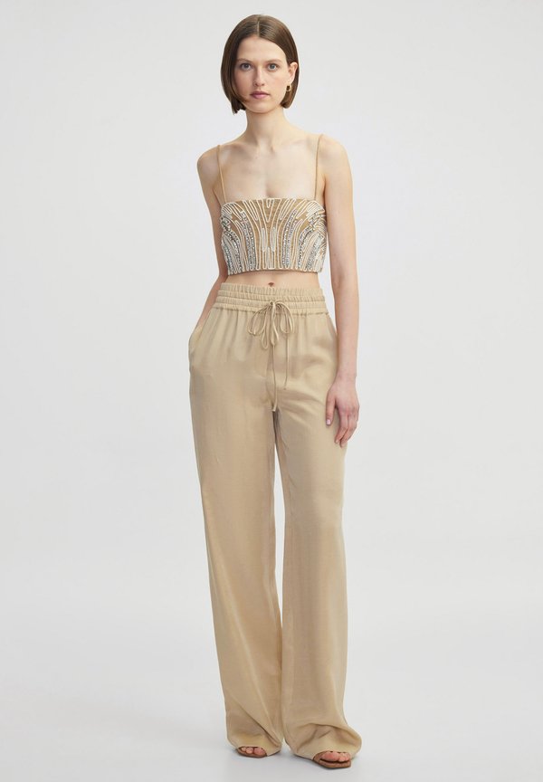 ELASTIC WAIST WIDE LEG - Stoffhose - natural